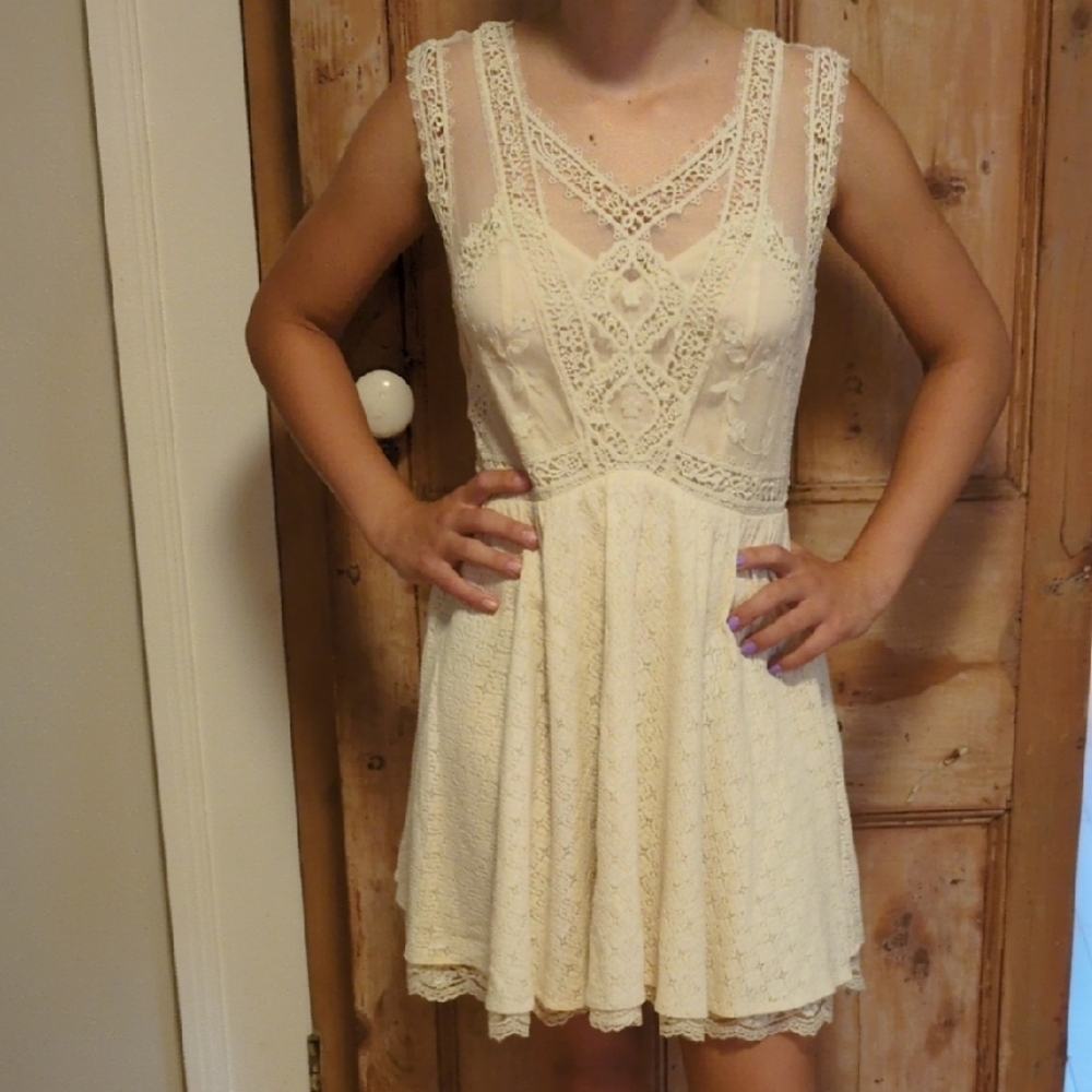 Free People Cream Lace Mini Dress